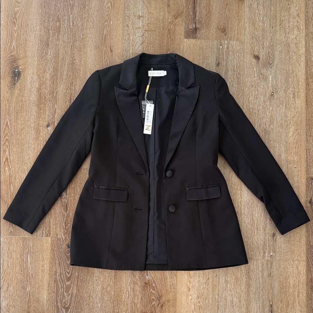Meshki Tuxedo Elegant Black Fitted Women's Blazer